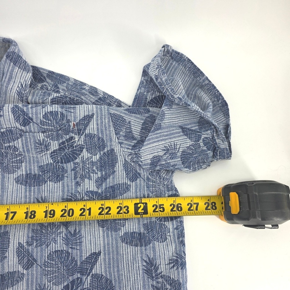 Tommy Bahama Mens Blue Tropical Leaf Stripe Linen Cotton Short Sleeve Shirt 2XL - Picture 5 of 6